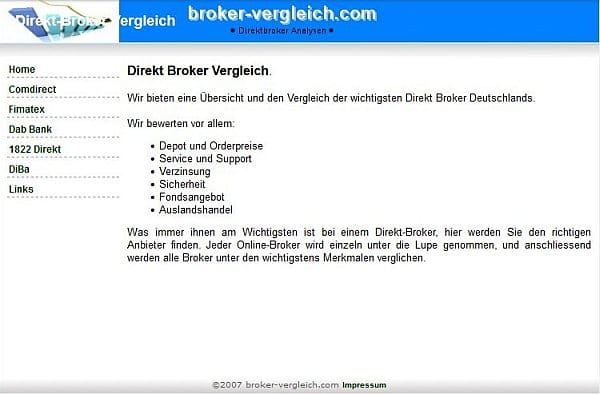 Screenshot der Webseite von 2007